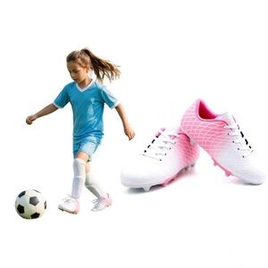 JABASIC Kids Athletic Firm Ground Soccer
Cleats Outdoor Football Shoes Pink